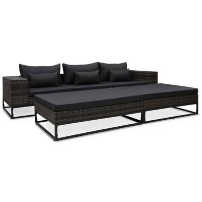 5-delige Loungeset met kussens poly rattan grijs 5-delige Loungeset met kussens poly rattan grijs