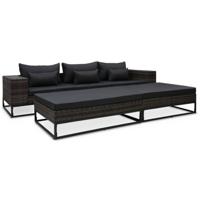 5-delige Loungeset met kussens poly rattan grijs - thumbnail