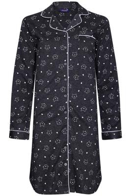 Zwart/Grijs doorknoopnachthemd katten