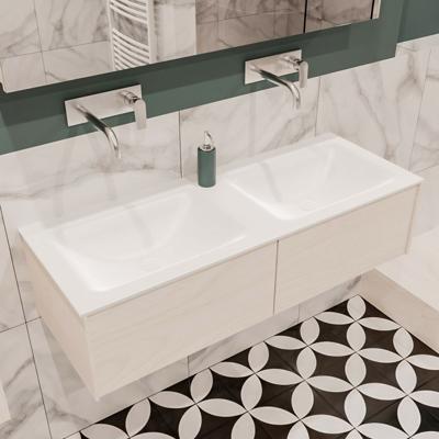 Mondiaz Lush Cloud badmeubel underlayment 120 cm 2 lades solid surface dubbele spoelbak zonder kraangat