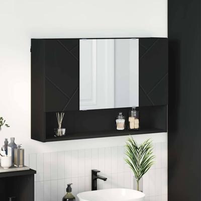 Badkamer spiegelkast Zwart 80 x 17 x 55 cm Bewerkt hout
