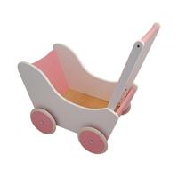 Houten Poppenwagen - Wit, roze - thumbnail