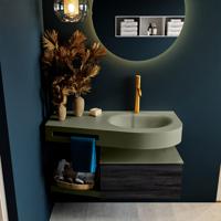 MONDIAZ RIVA 100cm badmeubel onderkast / planchet kleur Antracite met 1 lade. Wastafel DULCET rechts 1 kraangat kleur Army. - thumbnail