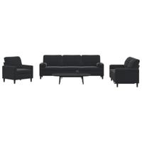 3-delige Loungeset met kussens en bolsters fluweel zwart - thumbnail