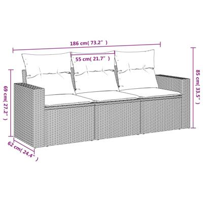 4-delige Loungeset met kussens poly rattan beige