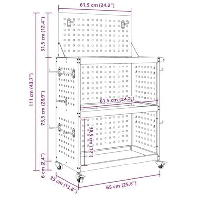 VidaXL Gereedschapswagen zwart 65 x 35 x 111 cm koudgewalst staal VidaXL Gereedschapswagen zwart 65 x 35 x 111 cm koudgewalst staal