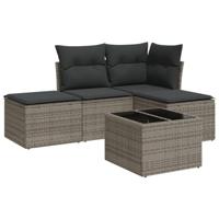 5-delige Loungeset met kussens poly rattan grijs - thumbnail