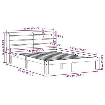 Bedframe met hoofdbord massief grenenhout 140x190 cm - thumbnail