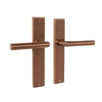 Mooi Deurbeslag Ferro geveerd op schild mat brons - thumbnail