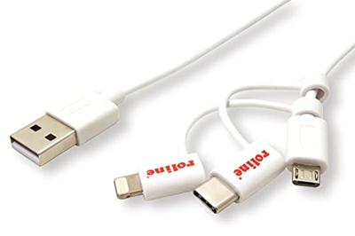 ROLINE USB 2.0 8pin sync & oplaadkabel Type A - Type C / 8-pins / USB MicroB, wit, 1 m ROLINE USB 2.0 8pin sync & oplaadkabel Type A - Type C / 8-pins / USB MicroB, wit, 1 m