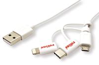 ROLINE USB 2.0 8pin sync & oplaadkabel Type A - Type C / 8-pins / USB MicroB, wit, 1 m - thumbnail