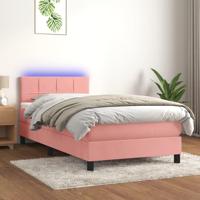 Boxspring met matras en LED fluweel roze 100x200 cm - thumbnail