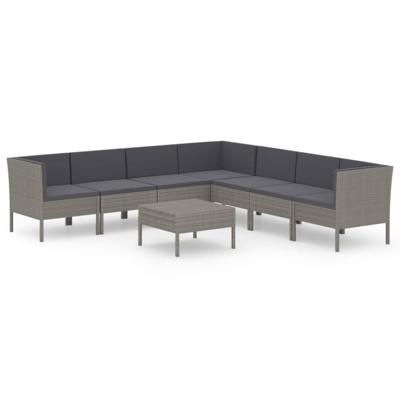 8-delige Loungeset met kussens poly rattan grijs