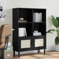 Boekenkast SENJA rattan-look 90x35x130 cm grenenhout zwart - thumbnail