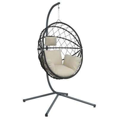 VidaXL Hangstoel met standaard rattan en staal beige