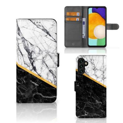 Samsung Galaxy A04s | Samsung Galaxy A13 5G | Bookcase | Marmer Wit Zwart - Origineel Cadeau Man Samsung Galaxy A04s | Samsung Galaxy A13 5G | Bookcase | Marmer Wit Zwart - Origineel Cadeau Man