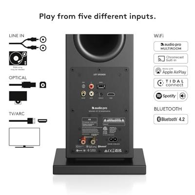 Audio Pro A38 - actieve staande luidspreker met versterker - stereo luidspreker met multiroom voor home entertainment - WiFi & Bluetooth voor stereo-installatie - wit
