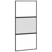 Schuifdeur met beslagset 102,5x205 cm gehard glas zwart - thumbnail