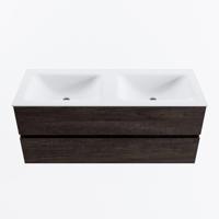MONDIAZ VICA 120cm badmeubel onderkast Dark Brown 2 lades. Wastafel CLOUD dubbel zonder kraangat, kleur Talc. - thumbnail