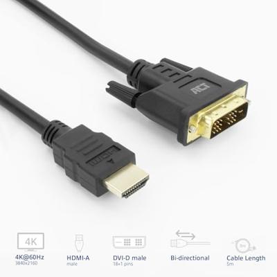 ACT HDMI-A male naar DVI-D male adapterkabel. 5 meter ACT HDMI-A male naar DVI-D male adapterkabel. 5 meter