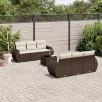 7-delige Loungeset met kussens poly rattan bruin - thumbnail