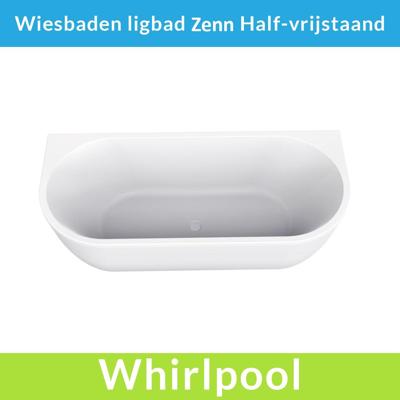 Wiesbaden Half Vrijstaande Whirlpool Zenn 180x80x58 cm Luchtsysteem Met RVS Jets Mat Wit