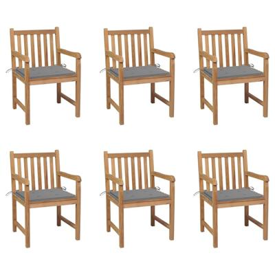 Tuinstoelen 6 st met grijze kussens massief teakhout
