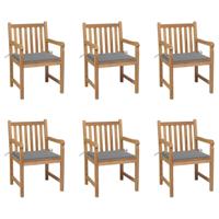 Tuinstoelen 6 st met grijze kussens massief teakhout - thumbnail