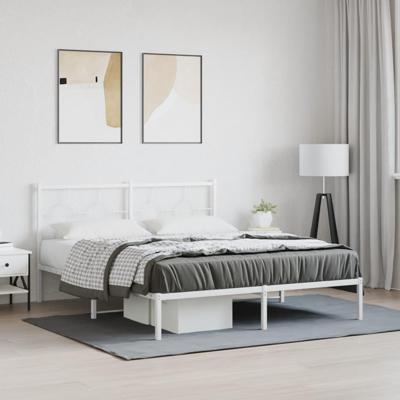 Bedframe met hoofdbord metaal wit 150x200 cm