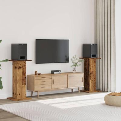 Speakerstandaards 2 st 30x30x95 cm bewerkt hout oud houtkleurig Speakerstandaards 2 st 30x30x95 cm bewerkt hout oud houtkleurig