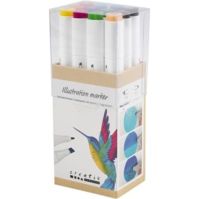 Creativ Company Tekenstift, lijndikte 1+8 mm, standaardkleuren, 12 stuk/ 1 doos