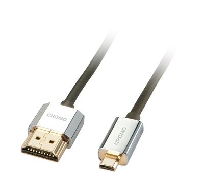 LINDY HDMI Aansluitkabel HDMI-A-stekker, HDMI-micro-D-stekker 0.50 m Grijs 41680 4K UHD, OFC-kabel, Rond, Afgeschermd (dubbel), Extreem dun, Vergulde