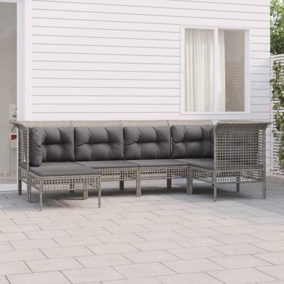 6-delige Loungeset met kussens poly rattan grijs