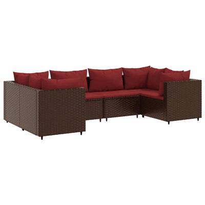 6-delige Loungeset met kussens poly rattan bruin