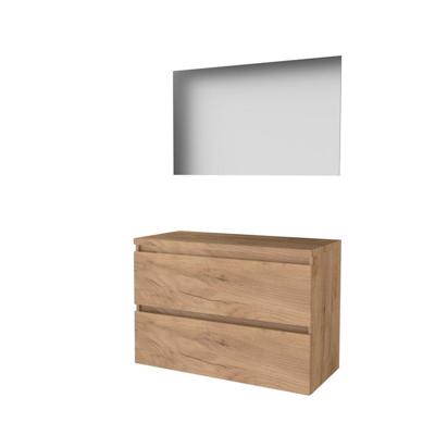 Basic-Line Ultimate 46 Badkamermeubelset - 100 x 46 cm - Greeploos - 2 Lades - Wastafelblad - Spiegel met Indirecte LED Verlichting - Whisky Oak