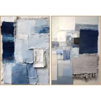 Schilderij Home ESPRIT Blauw Wit Abstract Modern 103 x 4 x 143 cm (2 Stuks) - thumbnail