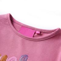 Kindershirt lange mouwen met woord in pailletten 116 frambozenkleur - thumbnail