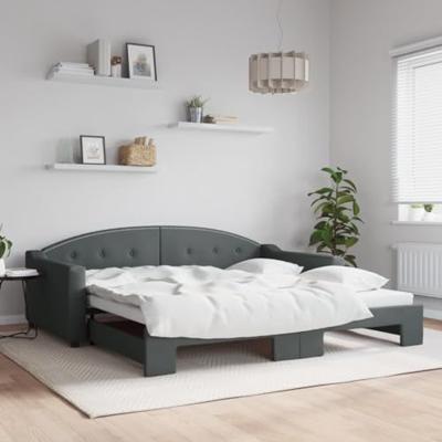 Slaapbank met onderschuifbed 100x200 cm stof donkergrijs