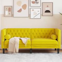 Tweezitsbank Chesterfield-stijl en bolsters fluweel geel - thumbnail