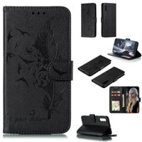 Feather patroon Litchi textuur horizontale Flip lederen draagtas met portemonnee & houder & kaartsleuven voor Galaxy A50 (zwart) - thumbnail