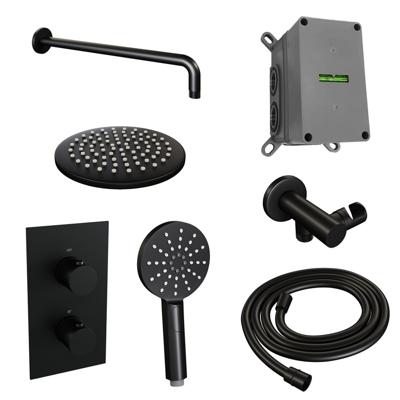 Inbouw Regendouche Set Brauer Black Edition Gebogen Wanduitloop Ronde Hoofddouche 20 cm Met Handdouche 3 Standen Mat Zwart Brauer