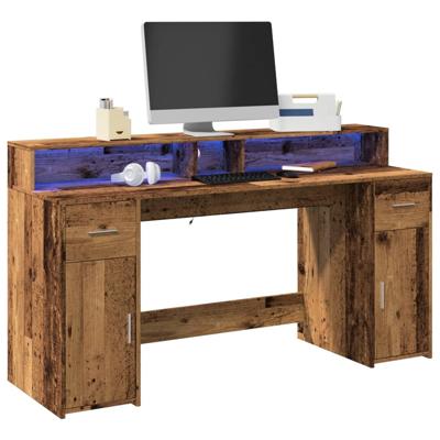 Bureau met LED-verlichting 200x55x91 cm bewerkt hout oud hout - thumbnail