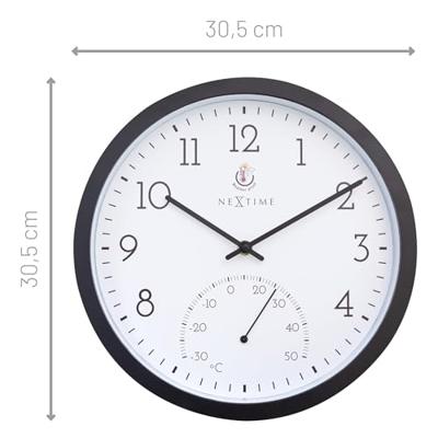 NeXtime NE-4313 Marigold Buitenklok met Temperatuur Aanduiding 30.5 cm Zwart/Wit