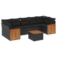 8-delige Loungeset met kussens poly rattan zwart - thumbnail