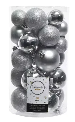 Decoris kerstballen set Plastic 30st Zilver 4-5-6cm
