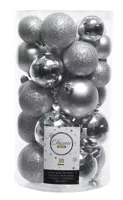 Decoris kerstballen set Plastic 30st Zilver 4-5-6cm - thumbnail