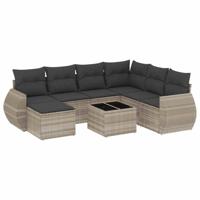 8-delige Loungeset met kussens poly rattan lichtgrijs - thumbnail