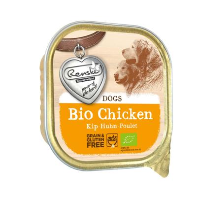 Renske Biologisch Graanvrij vers gestoomd kip natvoer hond (kuip) 27 x 300 g