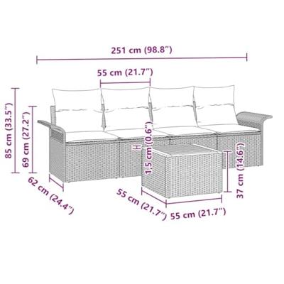 Tuinbankenset met kussen 5 pcs Zwart poly rattan