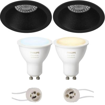 Philips Hue LED Spot Set GU10 - Inbouw Rond Ø82mm - Mat Zwart - White Ambiance Bluetooth